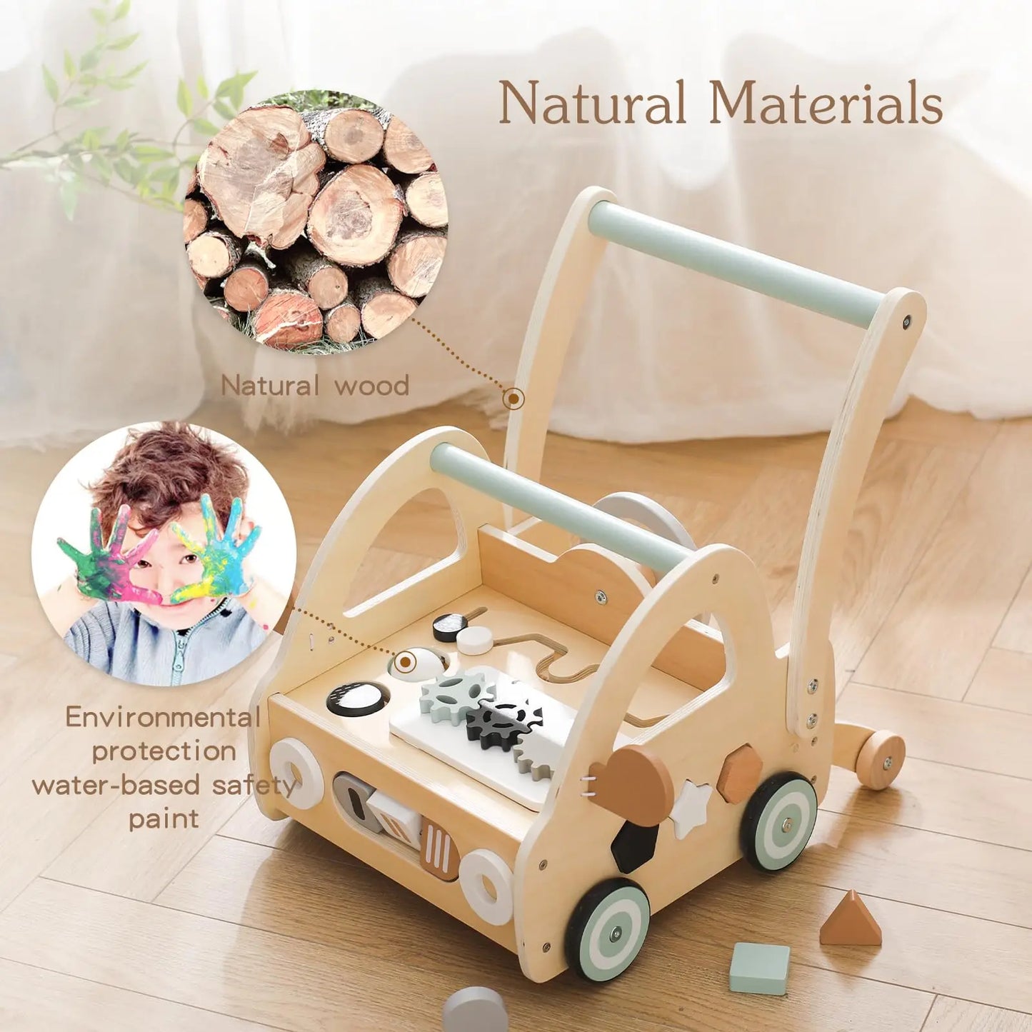 Baby Wooden Toy Newborn Learning To Walk Toy Educational Sensory Play Multi-functional Wooden Cartoon Car Toy Baby Gift With Box