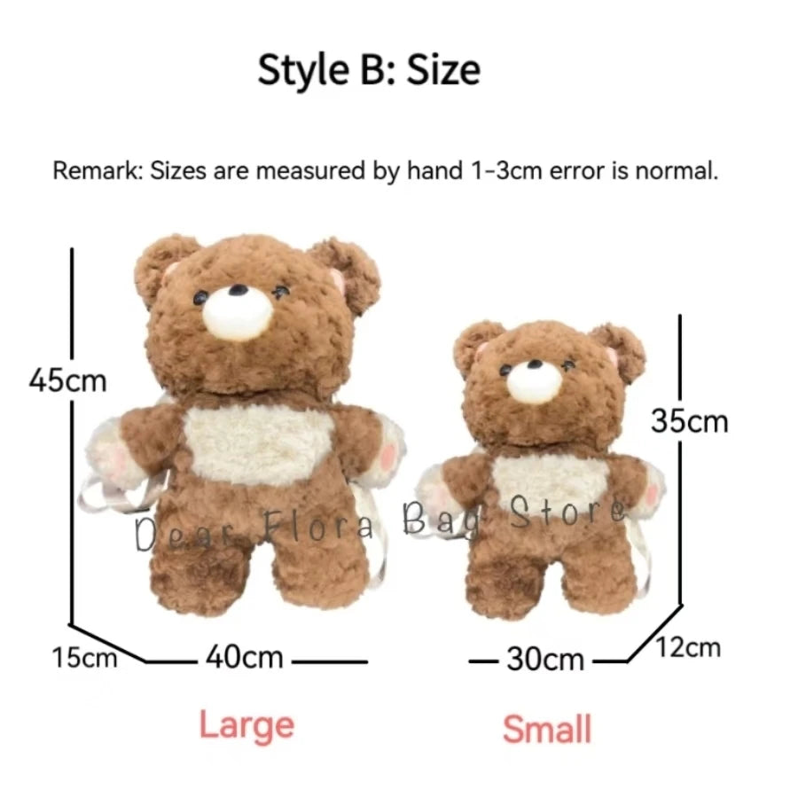 Y2K Cute Brown Bear Plush Backpack Soft Shoulder Bag
