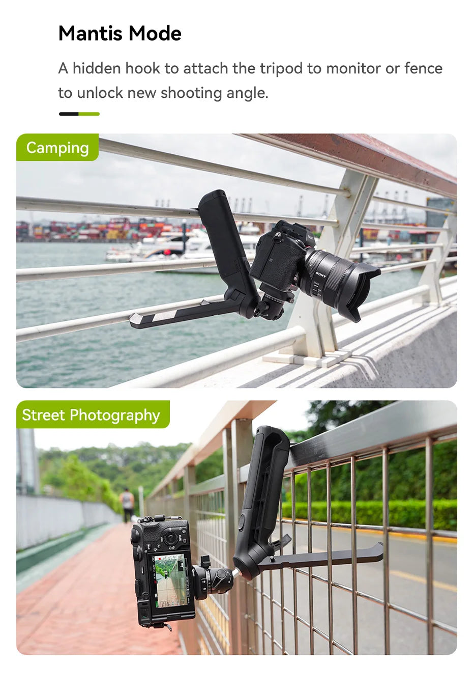 One-click Quick Release Tripod Uka Tripod Top Handle Grip for Camera Netting bracket with a Hidden Hook 180° Tilt