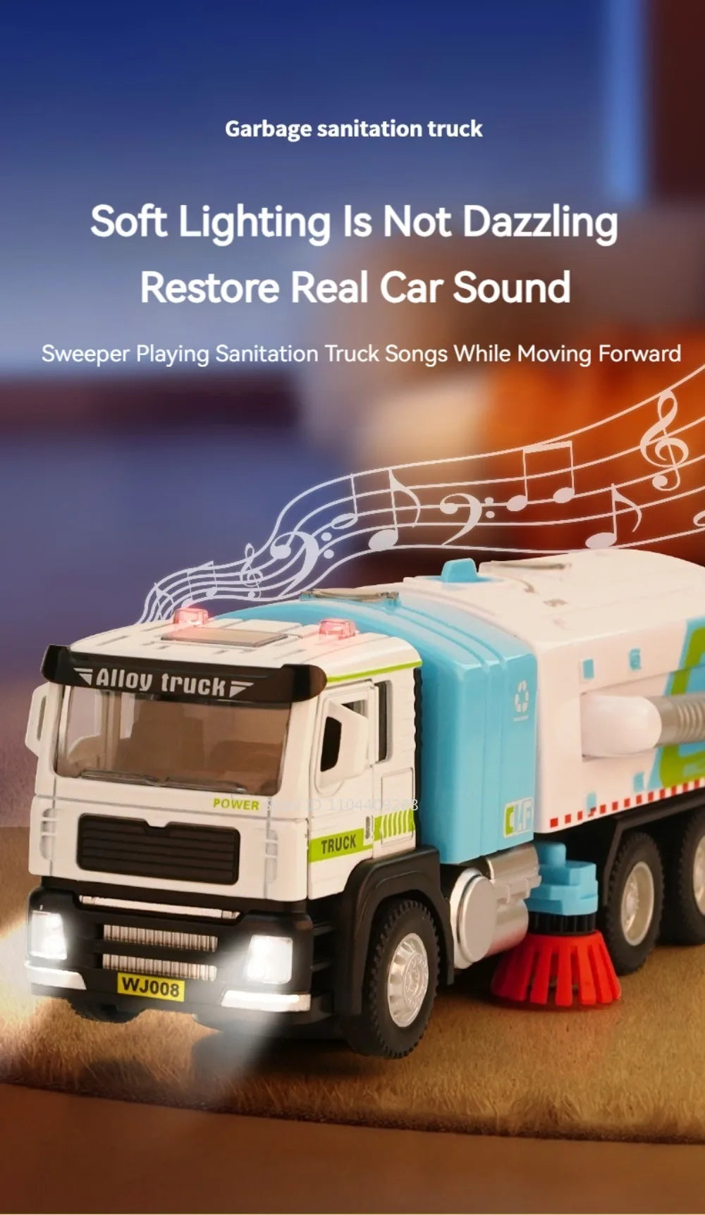 1:50 Electric Vacuum Cleaner Sweeper Garbage Truck Model Toy Alloy Diecast Light Sound Engineering Vehicle Gifts for