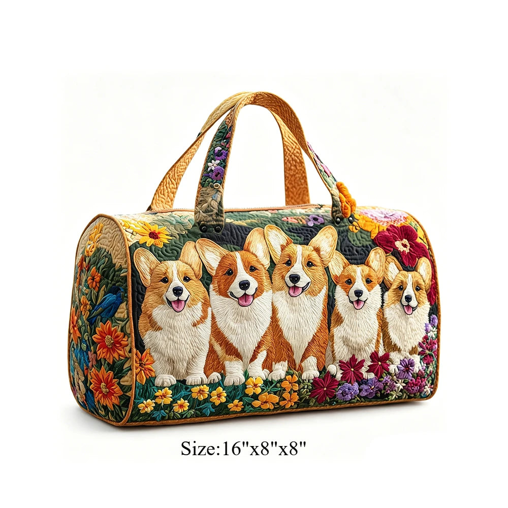 Cute Corgi Dog Print Quilted Duffel Bag Women 3D Puppy Print Travel Weekender Casual Gym Sports Overnight Carry On Bags