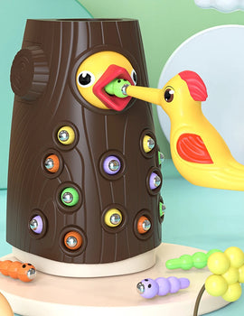 Montessori Baby Wooden Toys Magnetic Woodpecker Catching Worms Feeding Fishing Game Set Educational Toys for Kids Birthday Gift