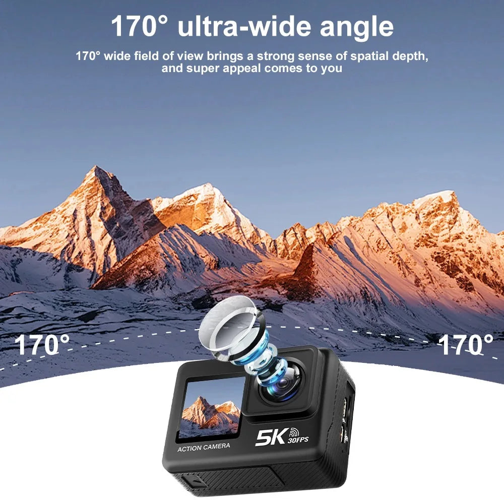 5K 4K60FPS Action Camera 50MP Dual Screen Touch Display WiFi EIS Waterproof Sports Camera with Wireless Microphone Support