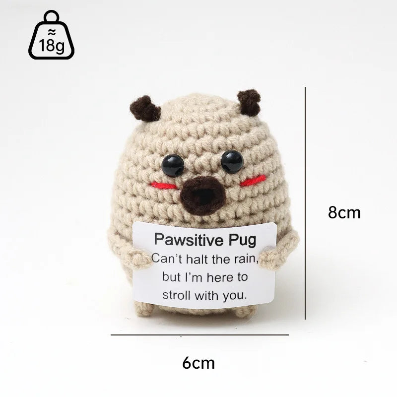 3 Pcs Positive Crochet Hedgehog Doll with Affirmation Card Home Room Decoration Funny Handmade Plush Doll Ornaments Christmas Gifts