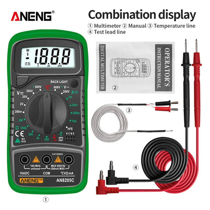 Digital Multimeter AC/DC Ammeter Volt Ohm Multimetro Tester Meter With Thermocouple LCD Backlight Portable