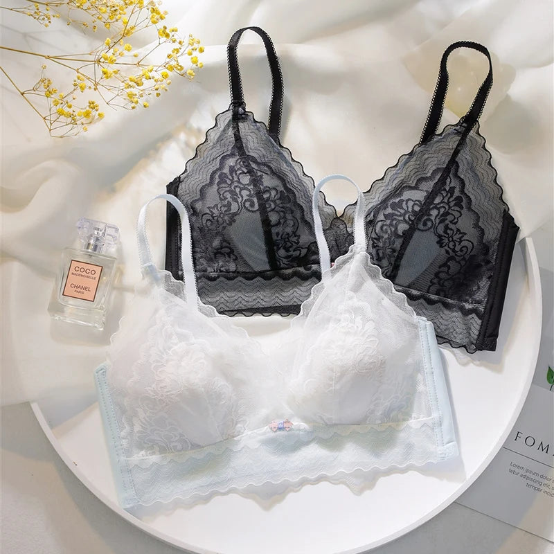 Women’s Lace Transparent Rabbit Ears Bra & Panties Set – Soft, Thin Push-Up Lingerie