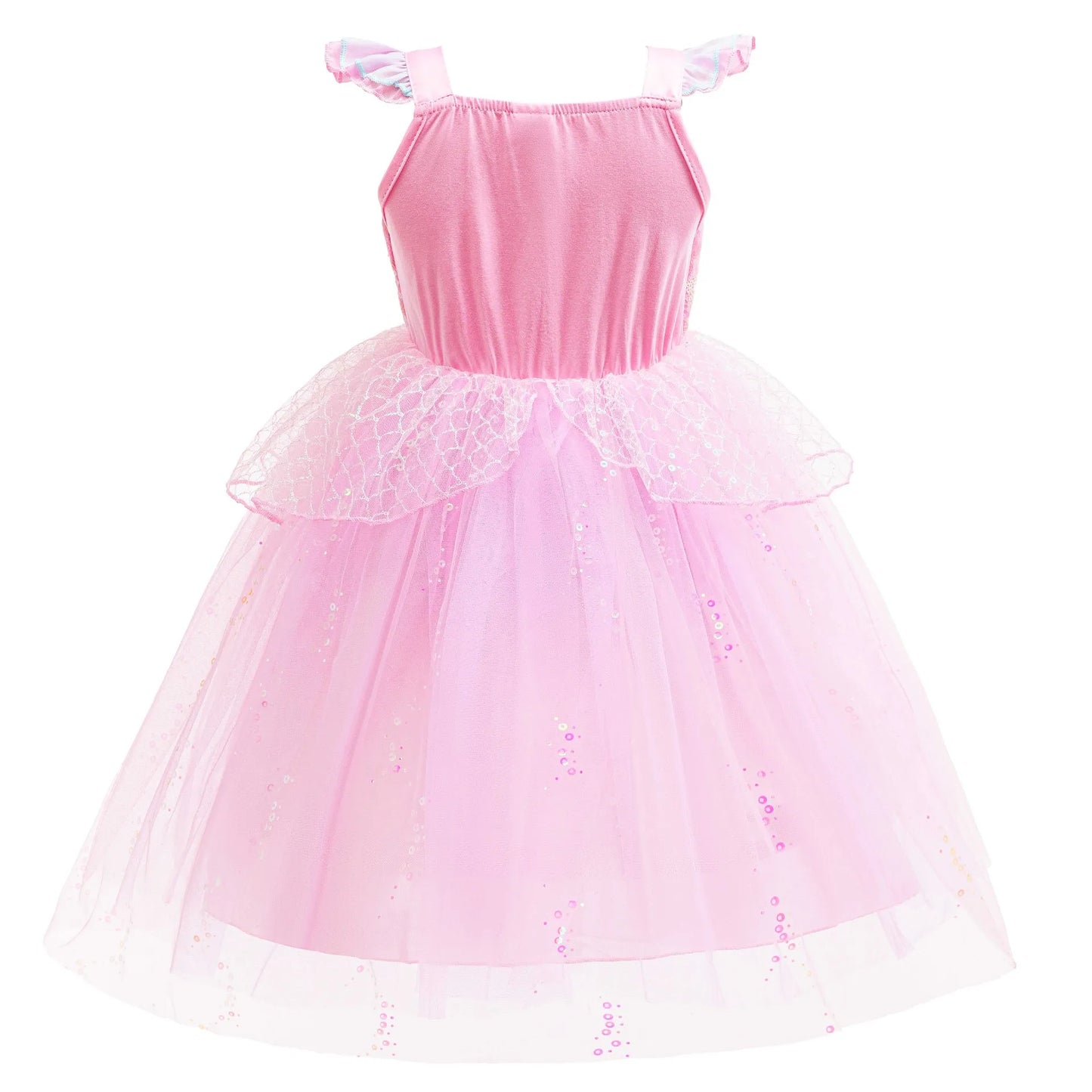 Sparkle Mermaid Princess Dress with Flutter Sleeves Sequin Tulle Party Costume
