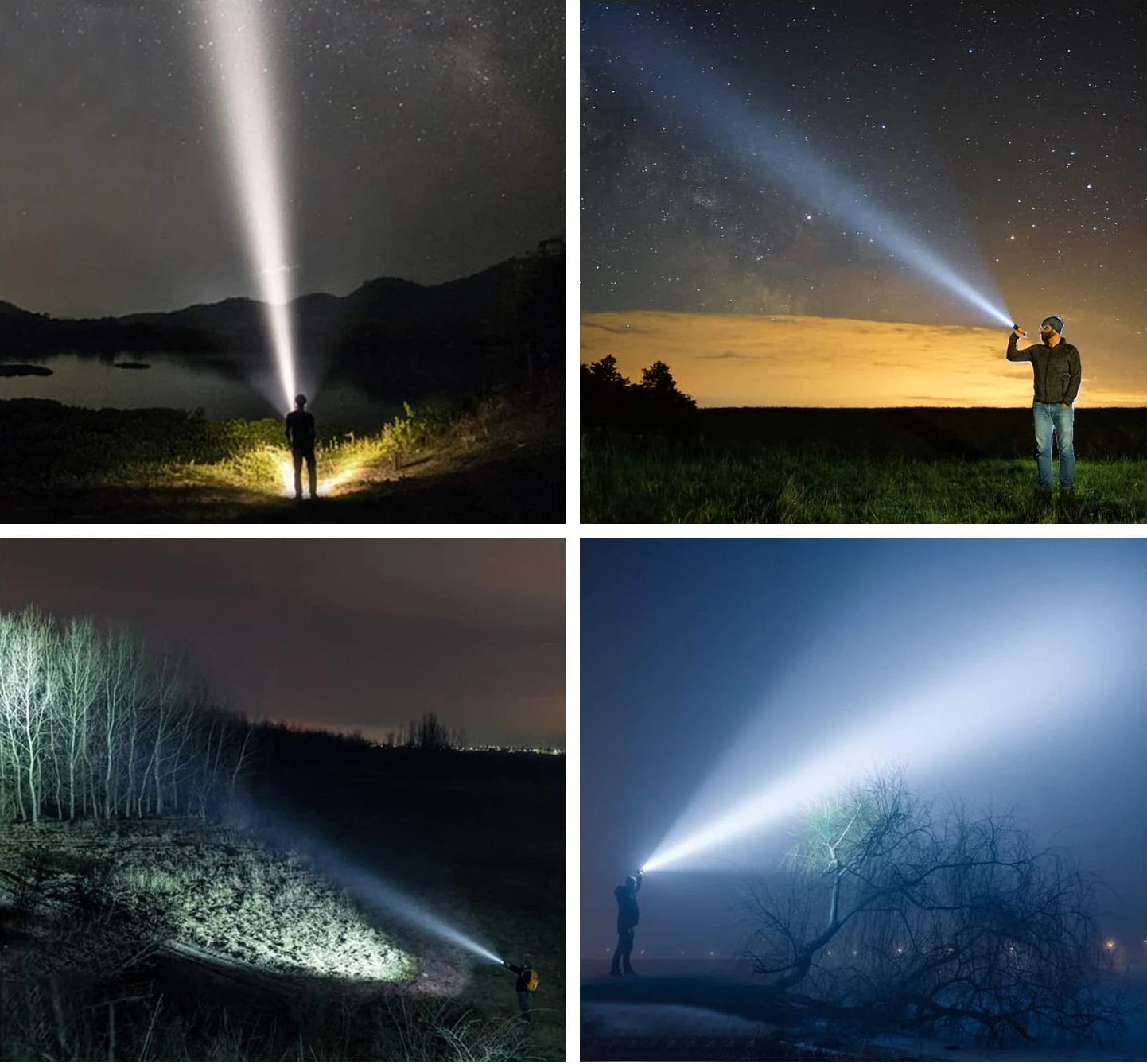 12W Zoom Rechargeable LED Flashlight With Red Green Blue And White Light