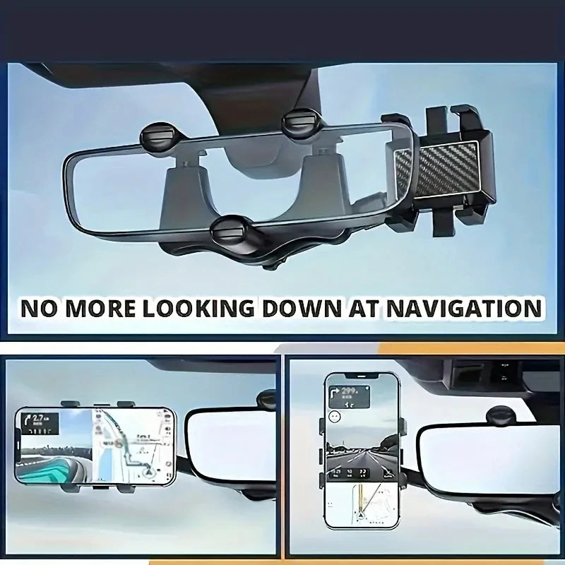 360 Car Phone Holder Rearview Mirror Mount Car Bracket Navigation Stand Foldable Adjustment Mobile Cell Phone Support in Car