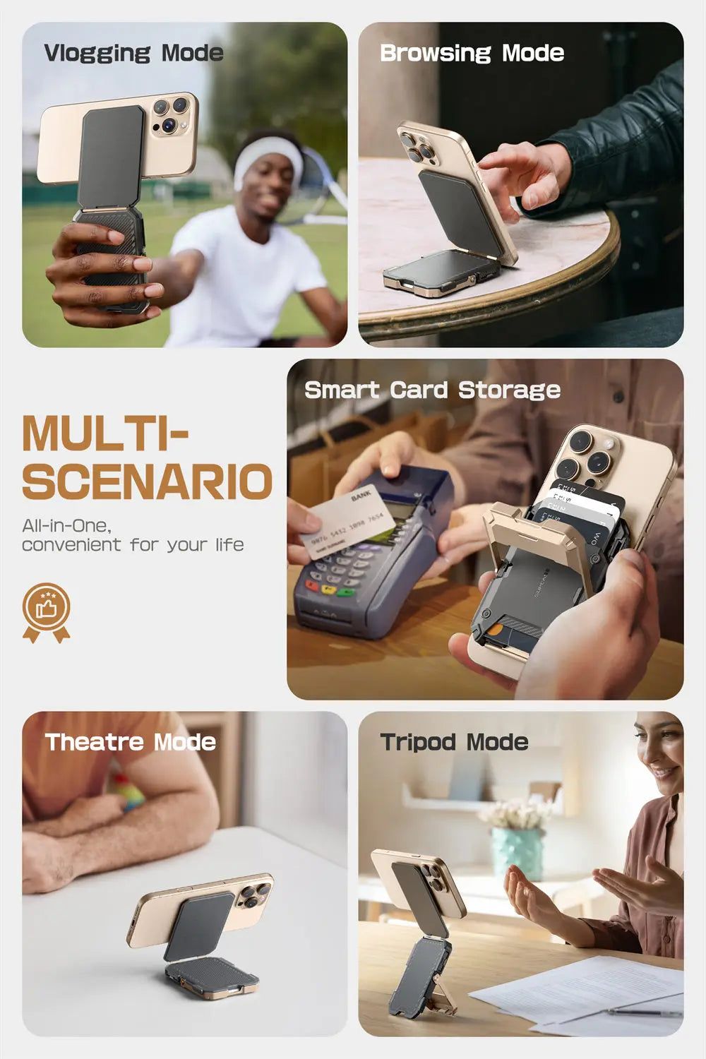 Tripod Phone Stand Credit Card Holder for iPhone 16/15/14/13/12 Adjustable Phone Stand Compatible with MagSafe