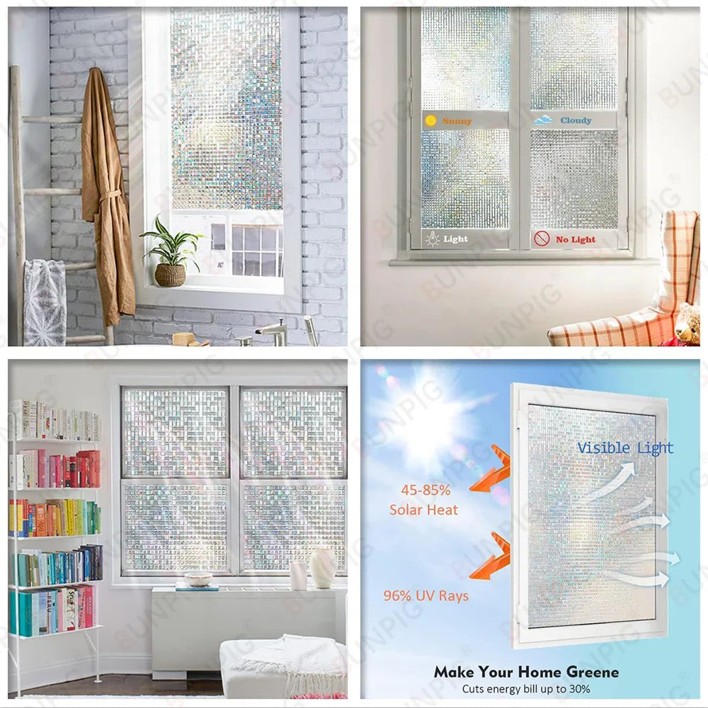 Heat Control Rainbow Window Vinyl Security Window Tinting Sun Protection Film Non Adhesive Window Stickers Stained Glass