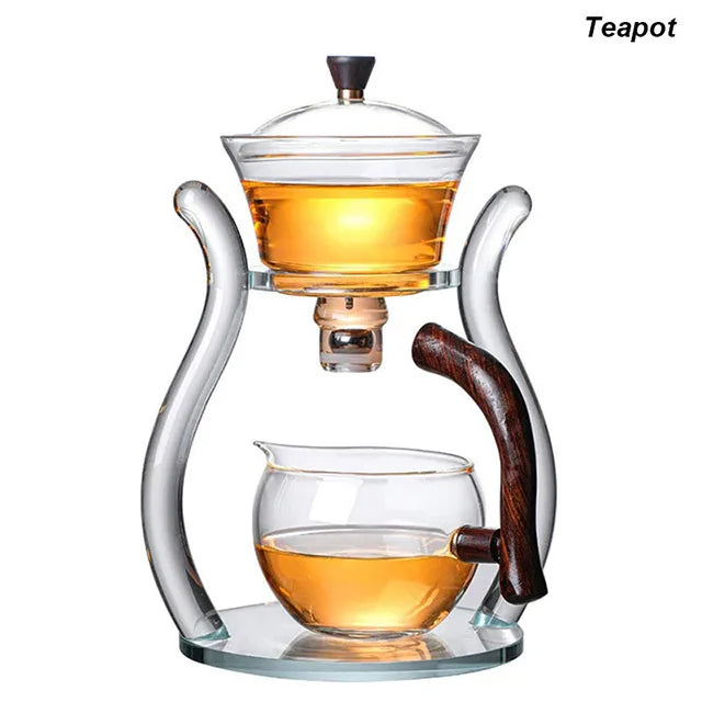 Automatic Lazy Kungfu Glass Tea Set  Rotating Cover Bowl Household Heat-Resistant Teapot Glass teapot