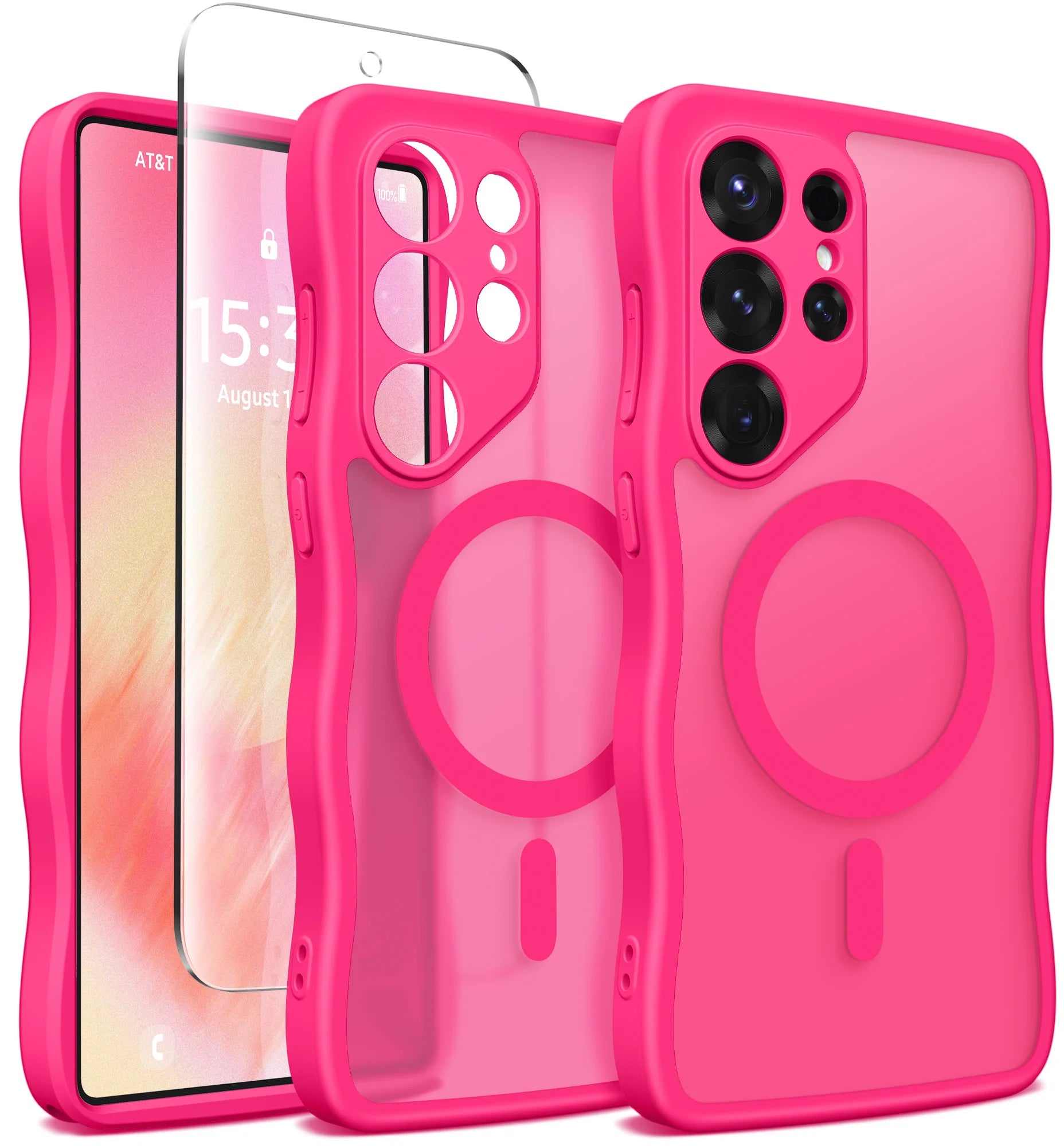 Cute Wave Frame Curly Design for Samsung Galaxy S25 Ultra Case with Strong  MagSafe Camera Protection Matte Phone Case