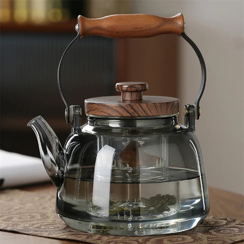 1000ml Embossed High Borosilicate Glass Teapot with Tea Strainer