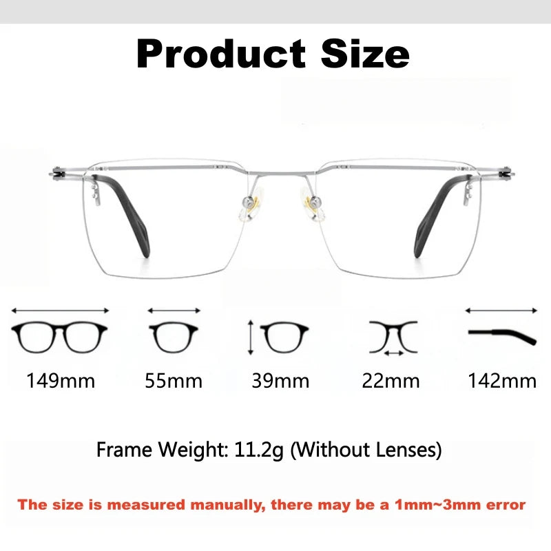 Mens Lightweight Titanium Rimless Square Eyeglasses Frames