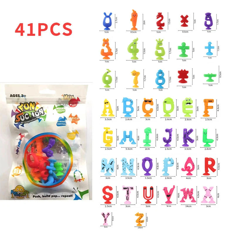 Number Letter Suction Cup Toys Soft Silicone Building Blocks Toy Animal Shape DIY Puzzle Game  Sensory Sucker Bath Toys