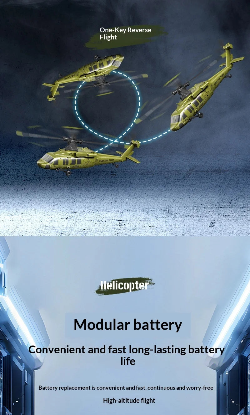 Six Channel Remote Control Military Helicopter With Simulated Stunt Design