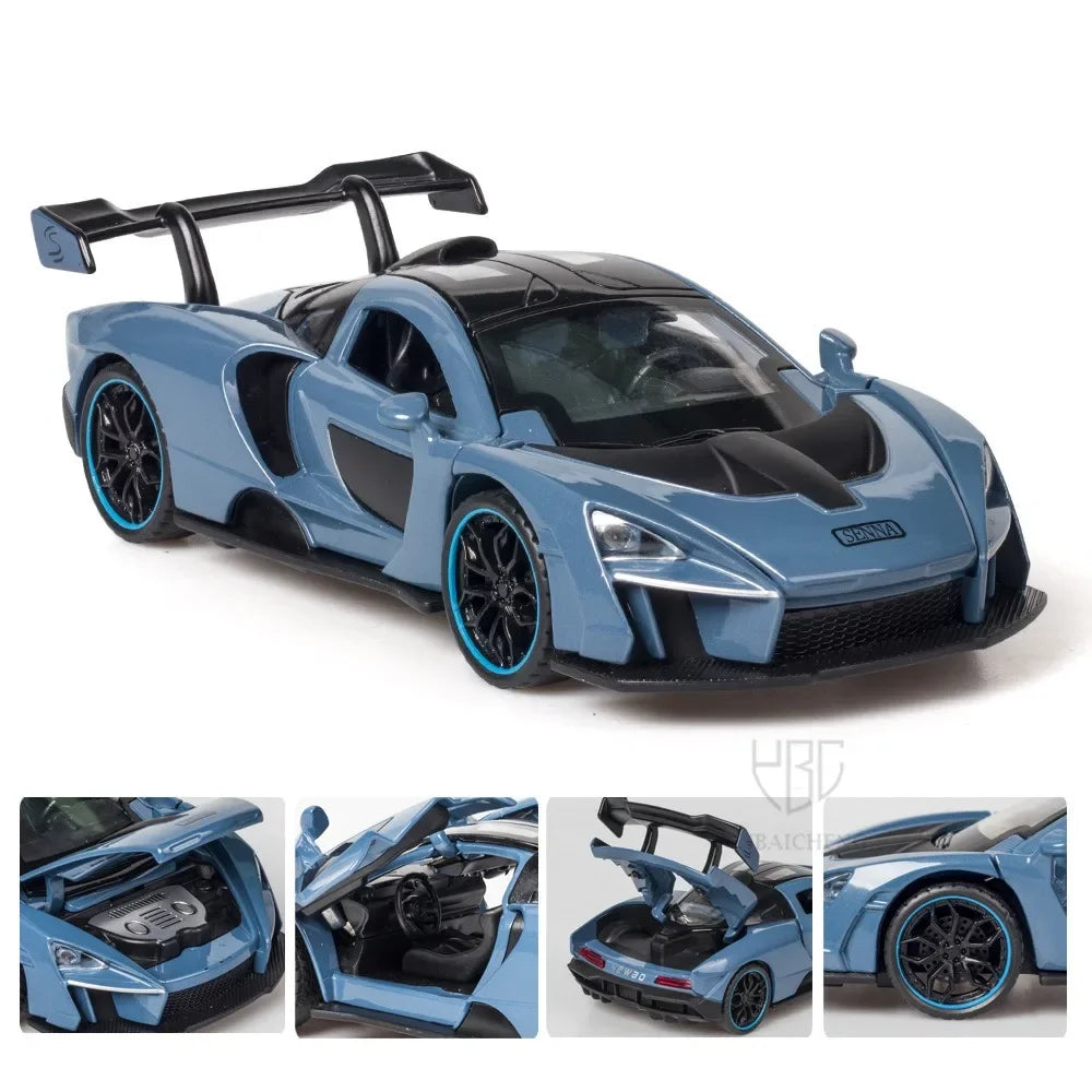 1/32 Diecasting Alloy Senna Sports Car Models Toys Simulation Vehicles with Sound Light Pull Back Supercar Toys