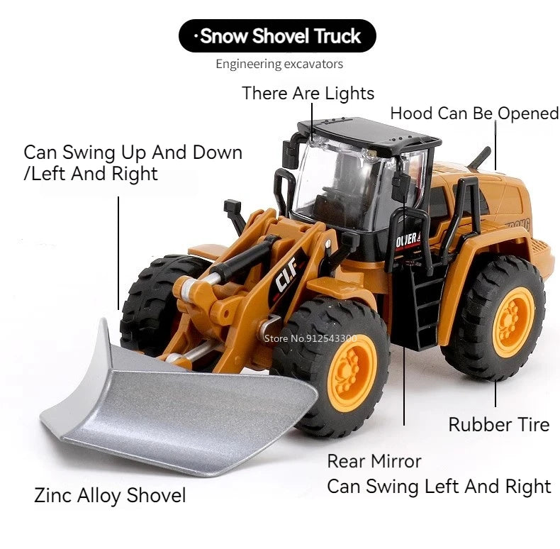 1/50 Scale Excavator Snowplow Car Model Toy Metal Body Simulation Engineering Vehicles Sound Light Toys for Boys Birthday Gifts