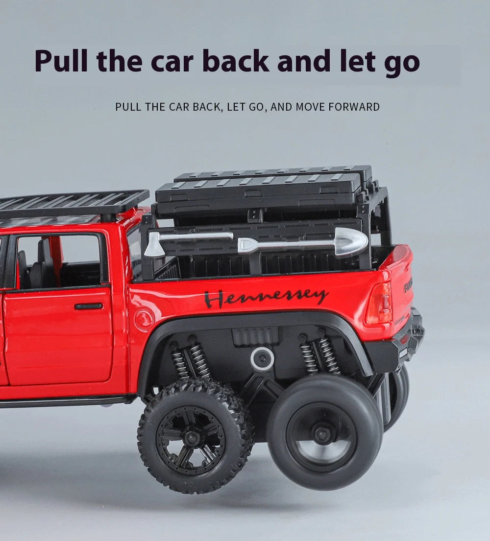 ﻿1:32 Dodge Tyrannosaurus Rex RAM 1500 TRX 6*6 Warlord Alloy Miniature Car Diecast Metal Scale Model Sound ＆ Light Toy Car