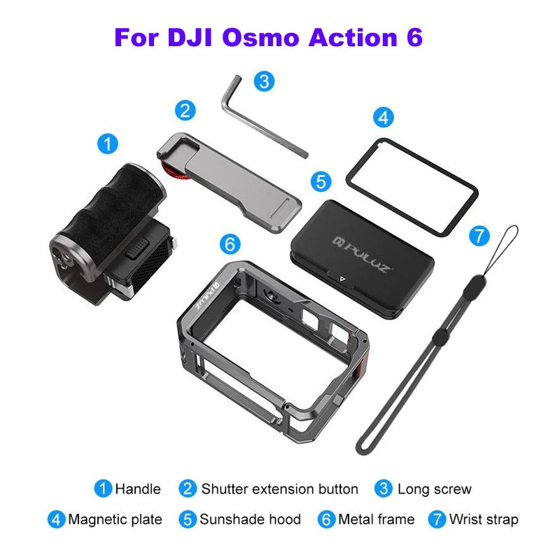Metal Camera Cage with Handle Grip for DJI Osmo Action Cameras