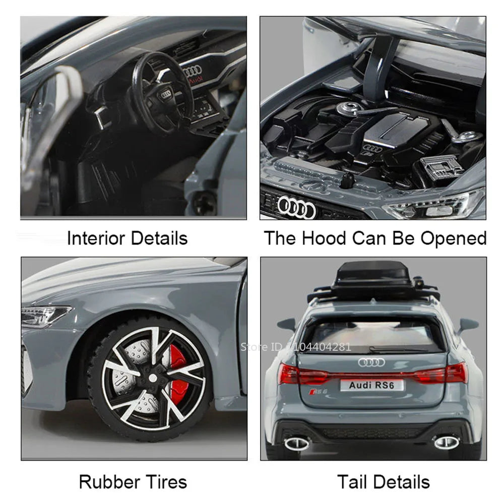 1:32 RS6 RS7 Alloy Miniature Models Diecast Car Toys 6 Doors Opened Sound Light Pull Back Metal Vehices 's Holiday Gifts