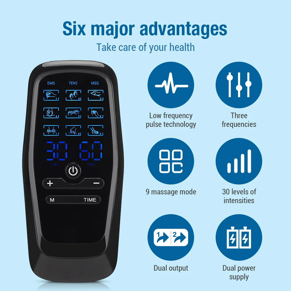 9 Mode Electric Tens Muscle Stimulator Ems Acupuncture Face Body Massager Digital Therapy Herald Massage Tool Electrostimulator