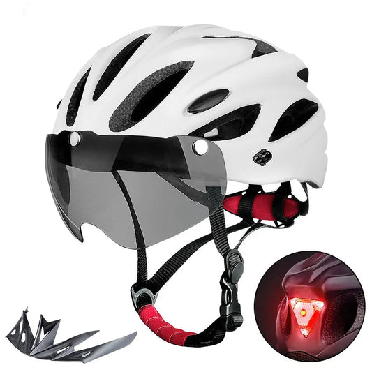 Ultra Lightweight Cycling Helmet With Magnetic Goggles And LED Rear Light