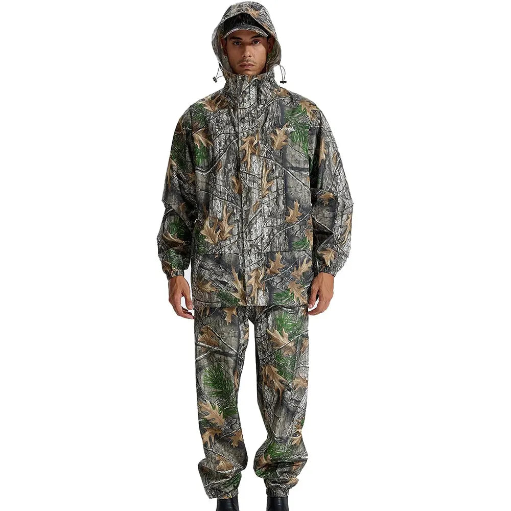Camouflage Waterproof Folding Rain Poncho for Fishing Hiking and Camping