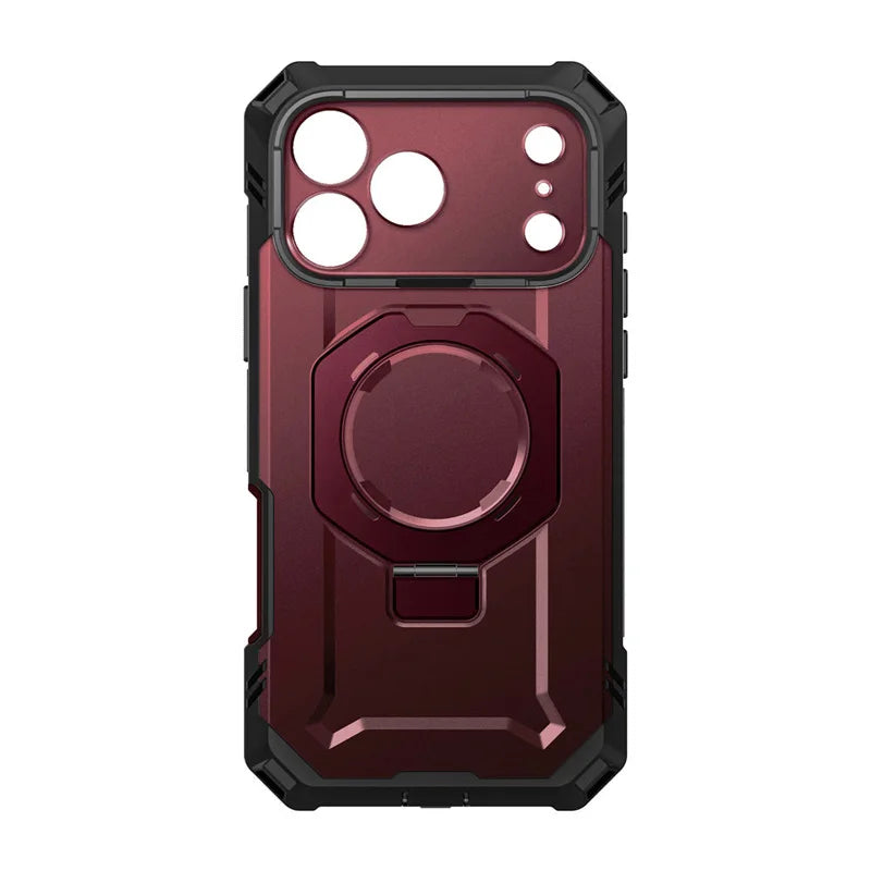 Rugged Magnetic Phone Case with Tempered Glass Screen Protector and Aluminium Kickstand for iPhone 17 Pro and iPhone 18 Pro