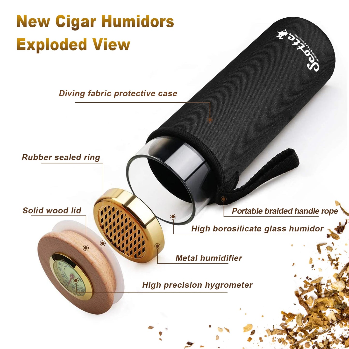 Scotte-Cigar Case Humidor Gift Box, Humidor, Humidor, Humidor, Hygrometer, humidifier Travel Cigar Tube for 4 to 5 Cigars