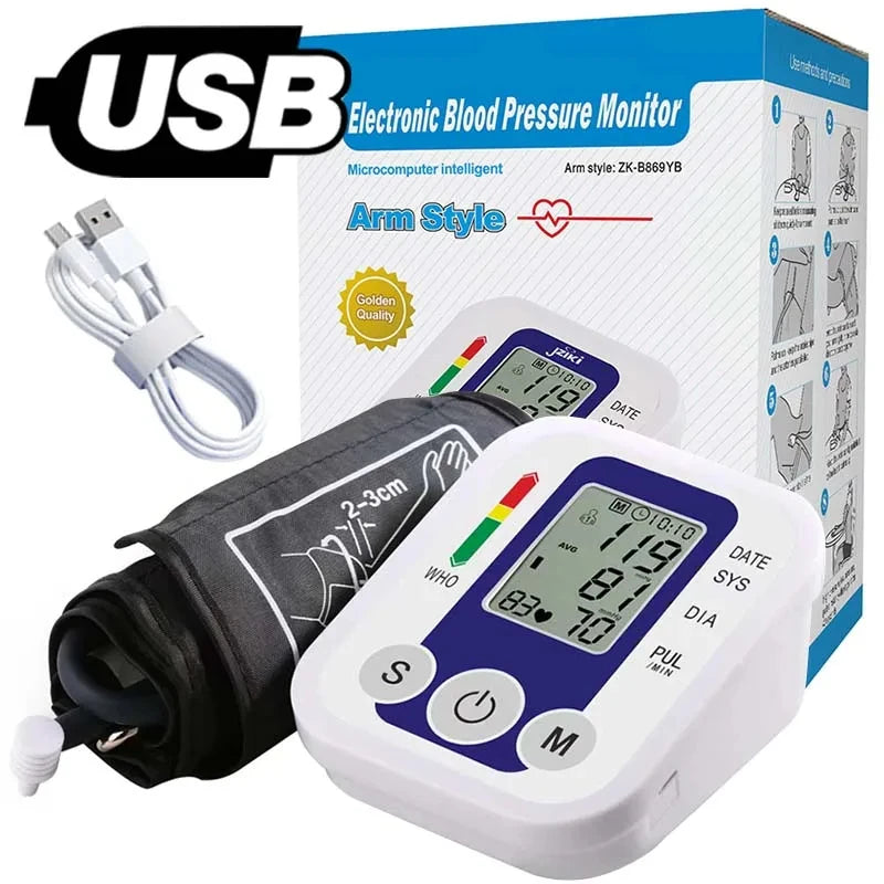 USB Digital Sphygmomanometer Medical Health Detector Home Upper Arm Blood Pressure Measur Adult kid Pulse Monitor