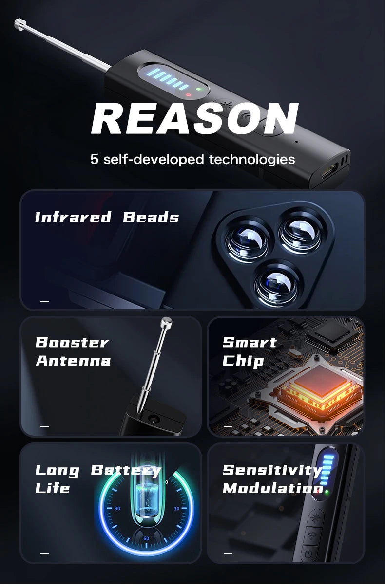 T18 hidden camera detector, camera detector, insect and hidden camera detector, RF signal scanner, home wireless charging, offic