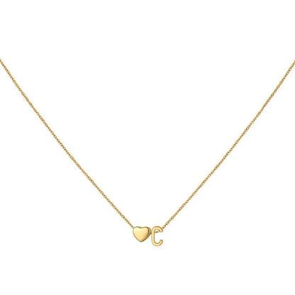 8mm Heart Shaped Initial Letter Pendant Necklace For Women Men Gold Plated Couple Necklace 45 cm