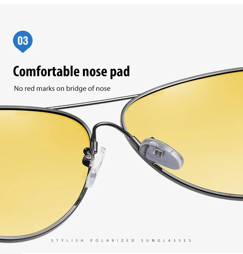 Memory Titanium Pilot Polarized Sunglasses UV400 Photochromic Night Vision Glasses for Men Women