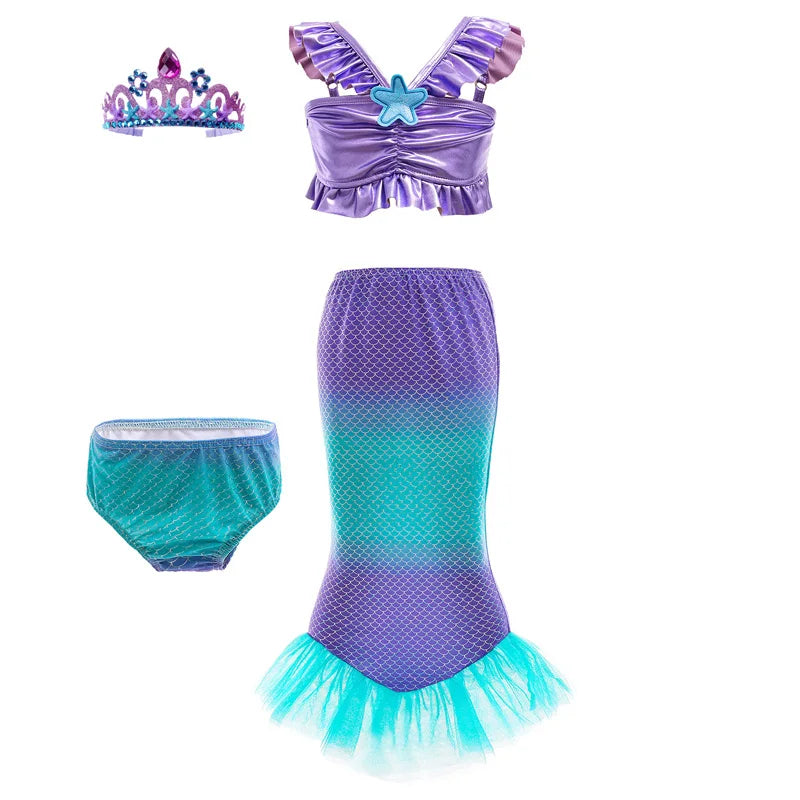 Mermaid Princess Dress Cosplay Party Costume Mid Calf Gown