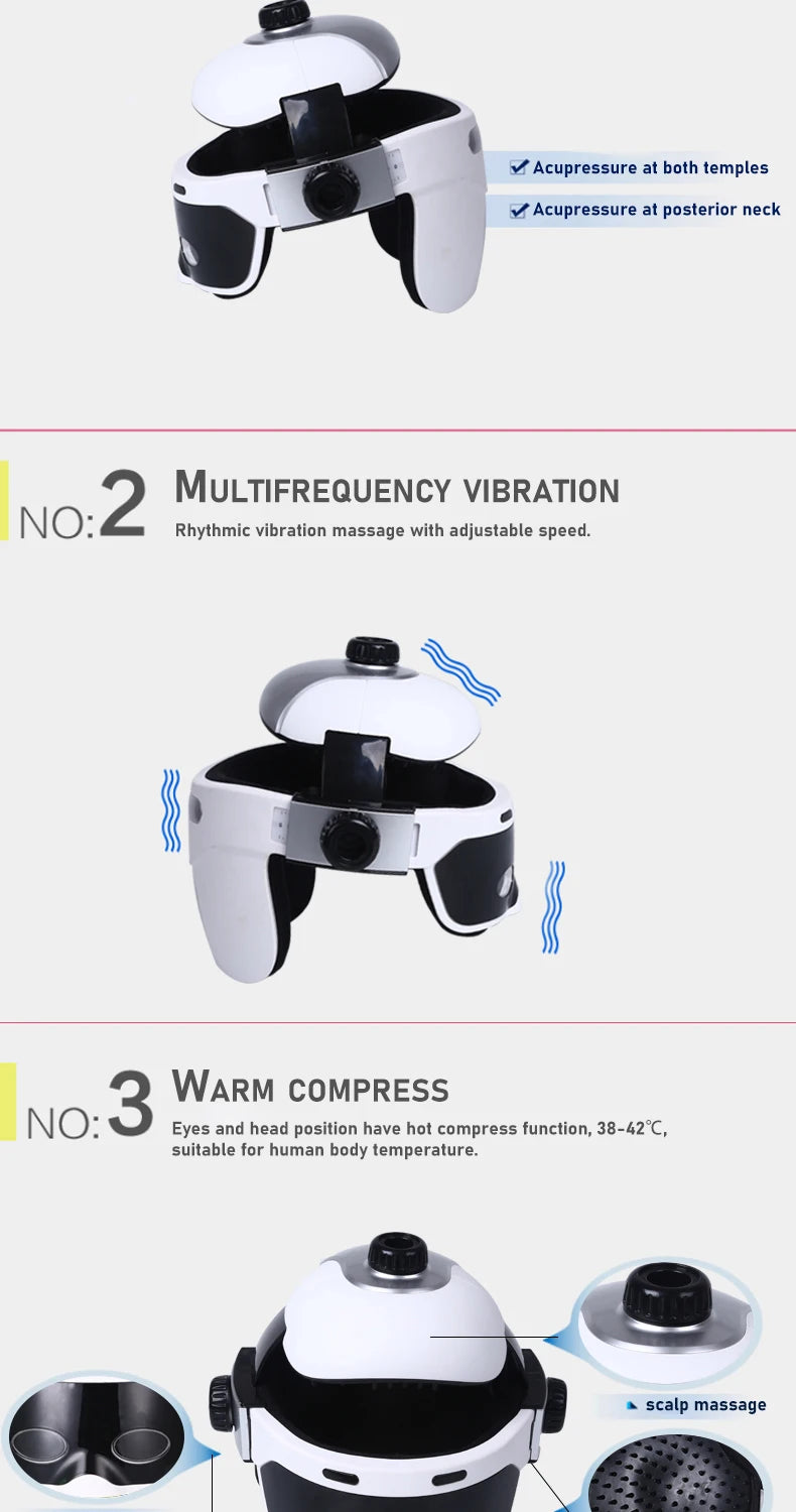 Top Configuration Head Eye Massager Electric Wireless Helmet Relieve Stress Air Pressure Vibration Hot Compress Massage Tool