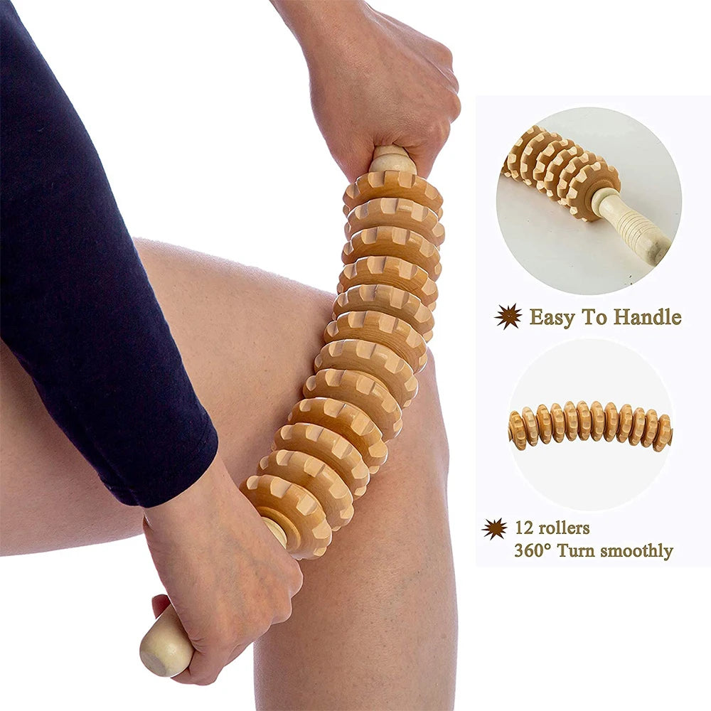 1 PC Wood Bendable Massage Roller Wooden Therapy Massager Tools,Lymphatic Drainage,Cellulite Trigger Point Manual Muscle Release