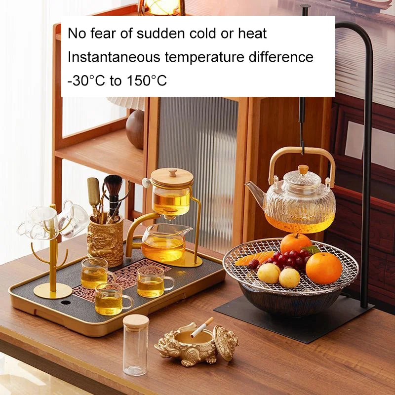 Automatic Glass Teapot Set, Magnetic Diversion, Rotating, Lazy Kungfu, Drinking, 1 Set