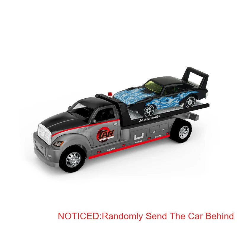 Scale 1:64 Container Alloy Trailer Model Toy Car Diecast Metal Movable Joint Pull Back Rescue Engineering Vehicles Gifts for