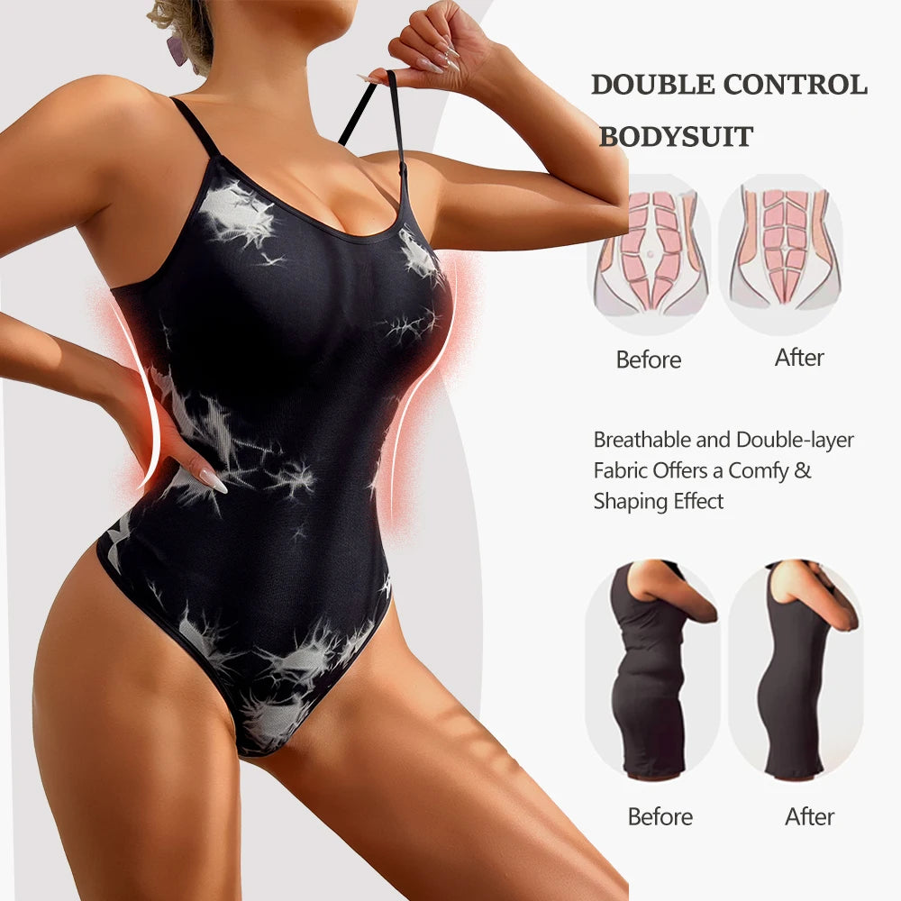 Thong Shaping Bodysuit for Women – Tie-Dye Tummy Control Shapewear