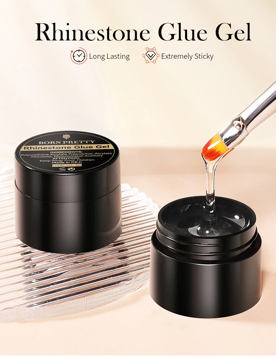 3PCS Rhinestones Glue Gel Set Mirror Nail Powder With Nail Liner Brush UV LED Transparent Adhesive Glue Gel