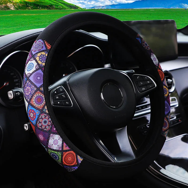 Colourful Fabric Car Steering Wheel Cover 38CM