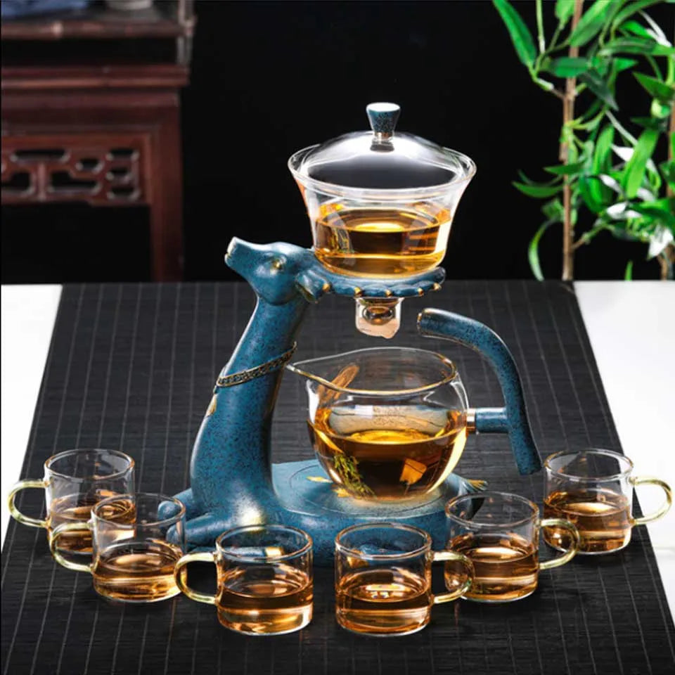 Kungfu Glass Tea Set, Creative Deer Teapot,  Water Diversion, Tea Infuser, Turkish Drip Pot with Base