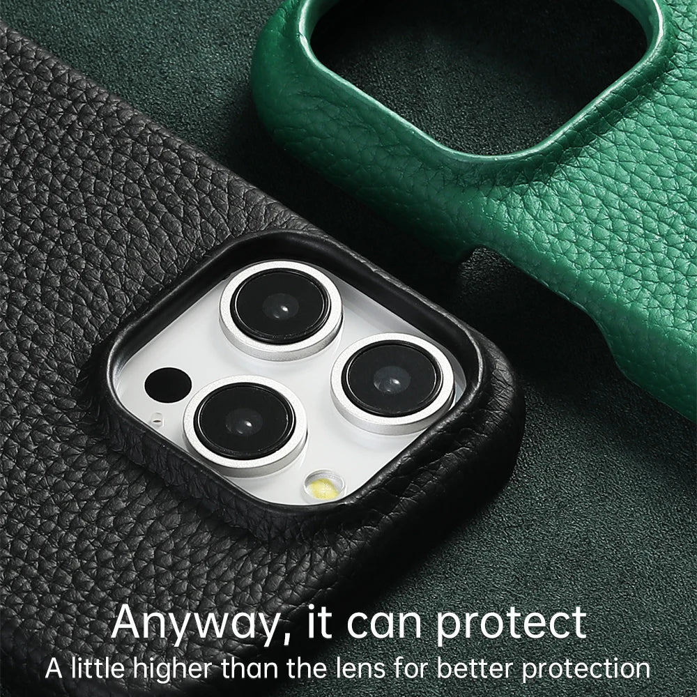 for Magsafe Case for iPhone 15 16 Pro Max Promax 16Pro Natural Cowhide Lychee Leather  Protector Luxury Phone Back Cover