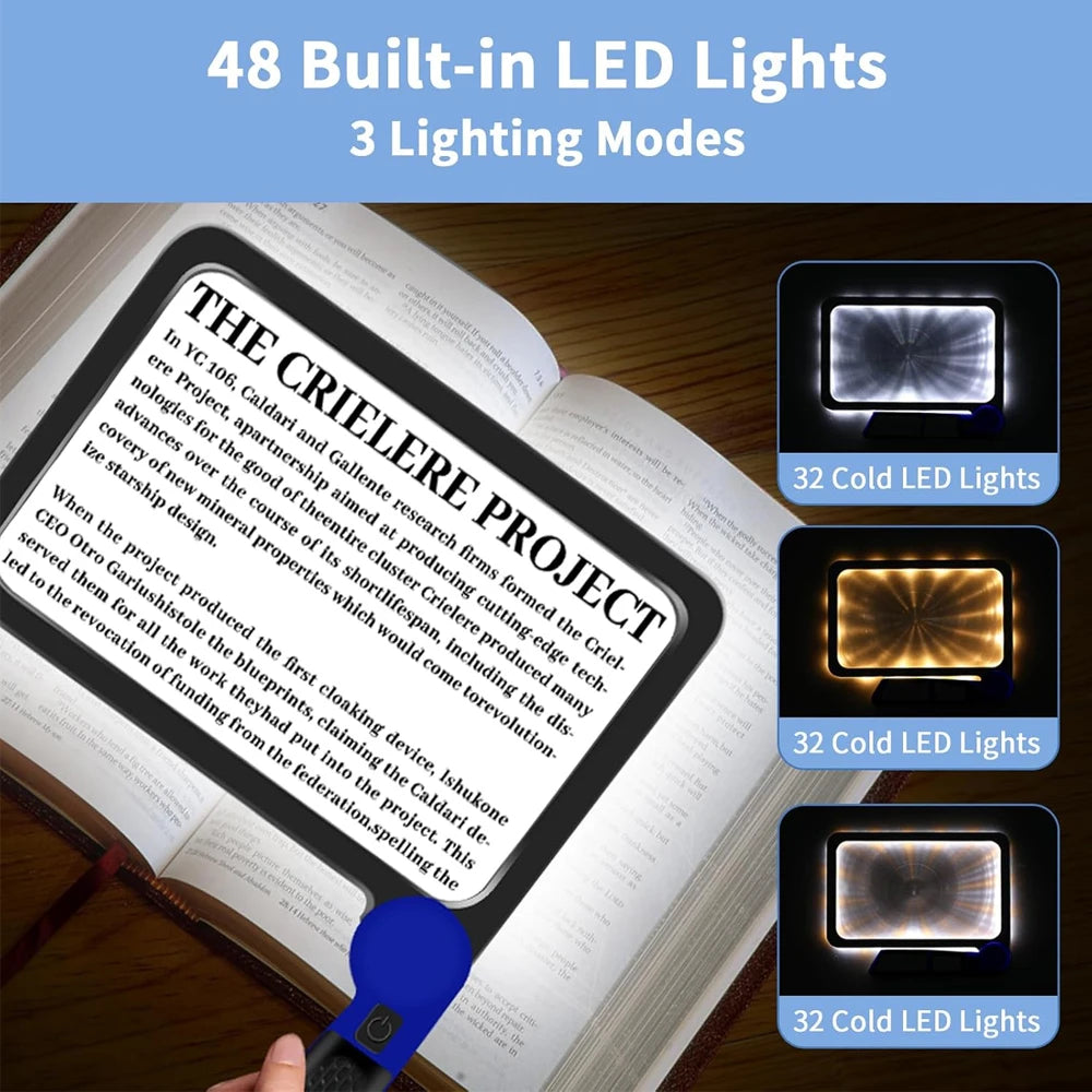 5X Full Page LED Magnifying Glass 48 LED Reading Magnifier