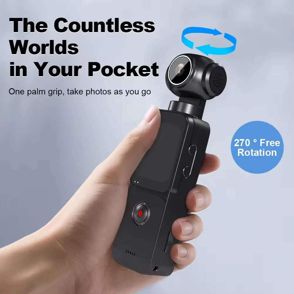 4K Pocket Action Camera 270° Auto Rotatable Stabilization Touch Screen Sports DV Bodycam 4X Zoom Portable Digital Video Recorder