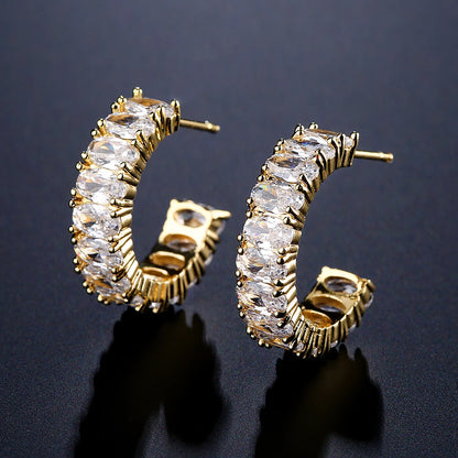 Trendy AAA Baguette Cubic Zirconia T Stone Hoop Earring