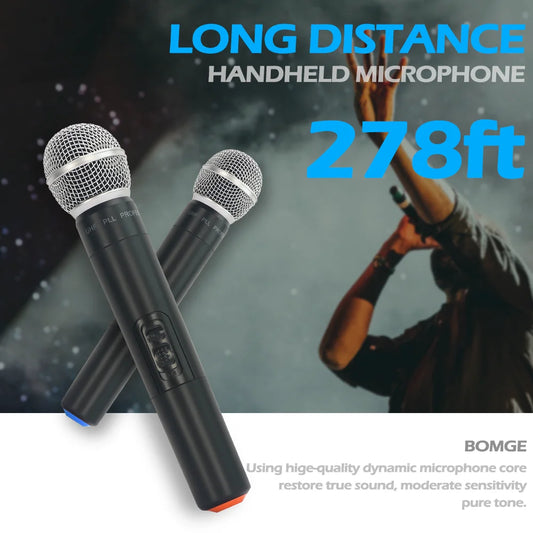 Dual Channel UHF Wireless Handheld Microphone System for Karaoke Events and Presentations