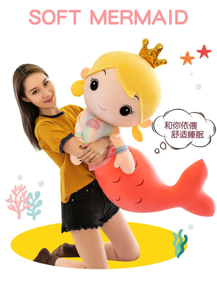 Kawaii Mermaid Plush Pillow Toy Cute Stuffed Doll for Kids Girls Bedroom Decor Perfect Christmas Birthday Gift Soft Cuddly Toy